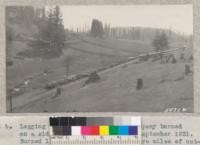 Logging cars of Albion Lumber Company burned on a siding by Comptche fire of September, 1931. Burned 11 homes and about 20 square miles of cut-over timberland. Metcalf