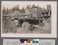 Truck formerly used in hauling logs. At Massack. Note tramway to Western Pacific railroad tracks. D. Dunning