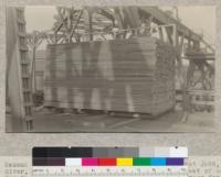 Second Growth Redwood Cutting Experiment Project #688, Big River, Mendocino County, California. 6500 board feet of second growth redwood shipped from Mendocino to Fort Bragg for kiln drying. This lot represents a large portion of the better grades of lumber obtained in the experiment