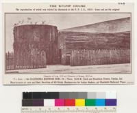 The Stump House, the reproduction of which was visited by thousands at the P.P.I.E. [Panama-Pacific International Exposition], 1915--come and see the original. Diameter of log, 18 feet; diameter of stump, 20 feet. The home of the California Redwood Burl Company; Phone 1420-R; Clark and Broadway Streets, Eureka, California. Manufacturers of bark and burl novelties of all kinds, headquarters for indian baskets and Humboldt redwood views