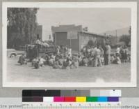 Fire protection and prevention meeting being conducted by Woodbridge Metcalf, Extension Forester, California, in the spring of 1940