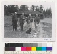 Evans, Tillotson, Metcalf and Burton with Watt's home in background. Shot by Watt who is a photographer - Stornaway Studio, 3020 Coffee Lane, Sebastopol. Metcalf. Jan. 1954