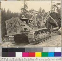 Redwood Region. Guard over driver devised by Holmes Eureka Lumber Company. Camp Bemis operation. Van Duzen River. Made of 35 lb. railroad iron. 8-11-39. E.F