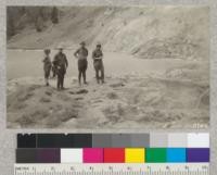 Beatrice Metcalf, Pratt, Fowler and Dunwoody at one of the fumaroles at the Boiling Lake near Drakesbad, Lassen National Park