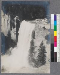 Notice size of man on top of Falls. Vernal Falls - Yosemite Valley