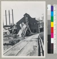 Chemonited, white fir, log haul-up. Diamond Match Company saw mill at Stirling City, California. Built 1940-1941 (winter). Mill deck inside is also chemonited. Both subject to much leaching. 6-20-45. E.F