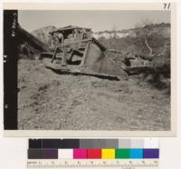 A bulldozer saw for removing oak trees from the new reservoir on the Santa Ynez River, Santa Barbara County. Taken April, 1952