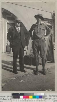 State Forester M. B. Pratt and State Forest Ranger Hugo Lindblom at Middletown after fire protection conference, April 1936. Metcalf