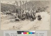 Group of Farm Bureau members from Los Angeles county in Tujunga canyon on trip to look for a camp site in the Angeles National Forest. Metcalf - '36