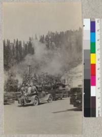 Camp Califorest. Field trip to the lumber yard of the Spanish Peak Lumber Company on Gray's Flat on the north fork of the Feather River. Getting ready to return to camp. E. F. July, 1931