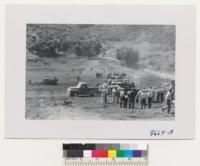 Pause at the tractor brush clearing demonstration at San Carlos Ranch, Monterey Co. Crowd of about 200 attended & enjoyed lunch by International Harvester. July 1952. Metcalf