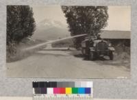 The Forest Service truck throws a heavy stream through a 1/2" nozzle to a distance of 66 ft., using about 75 gallons per minute. Metcalf. 1928