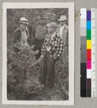 Grower Stohr of Douglas Fir Christmas Tree Company, Logger Gibb of Ruckart Simpson Company and Metcalf at Christmas tree meeting - Shelton, Washington. Sept. 1952