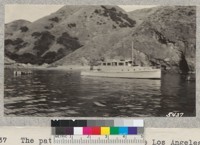 The patrol boat Cobra of the Los Angeles County Forestry Dept. which took us to Santa Cruz Island. At Frye Harbor. W. Metcalf - June 1931
