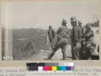 Sinclair points out some of the major features of San Dimas Experimental Forest from a stopping place overlooking Tanbark Flats. Mt. Baldy in the background