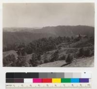 Redwood Region. Looking across Frank Williams Ranch in Sec. 28, T17N, R14W, to and across main Big River and at mouth of Valentine Creek. High dark ridge (rocky) is between Valentine Creek and Russell Brook. 6-20-42, E.F