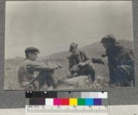 Right to left: Merrill, Farm Adviser of Sonoma County; Nelson, Assistant State Leader; Martin, Assistant State Farm Adviser. Inspecting lime quarry prospect in Petaluma, Sonoma County, May, 1918