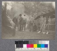 The camp. Light burning experiment Moffatt Creek, June 22. D. Bruce 1922