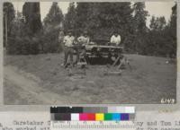 Caretaker Charles Crose with Ray McKenny and Tom Linebarger who worked with him in getting ready for occupancy. June 1937. Metcalf