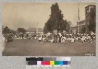 4-H Club with county banners on the lawn at State Fair Grounds, Sacramento