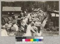 The crowd at Central Camp on the Madera County forestry tour, June 3, 1928. Metcalf