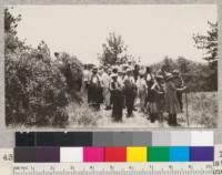 The San Diego Imperial clubs hike to Laguna guard station where they see a demonstration of heliograph signals from Cuyamaca Park. Metcalf. July, 1928