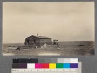 Sod house of 320-homesteader. Near Opheim, Montana. Three years of failure. Good grazing land but too dry for farming. T.33 N. R.39, Sec. 2. Glasgow, Montana