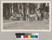 The first log for forestry fireplace arrives on the campus. April 1922