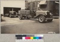 Three Mack 3-ton fire trucks being built by Ventura Forestry Department, October 1930. Chassis delivered with barton 420 gallons per minute centrifugal and power take-off built in