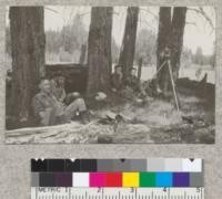 Surveying party, May 1922, Camp Califorest. (L to R), Keith, Honeycutt, Kellogg, Sherman