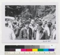 Some of the boys on field trip in Big River area. Junior Logging Congress at Mendocino Woodlands, April 1953. In center is Asst. Forester Jack Sweeley of the Masonite Corp. who guided the field trips. Metcalf. April 1953