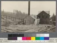 Power Plant, Pond, refuse chain and front end of mill of Spanish Peak Lumber Company, Meadow Valley, California. August, 1920. E.F