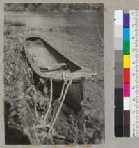 Redwood canoe. Hollowed from log. Klamath River. 2-21-37. E.F