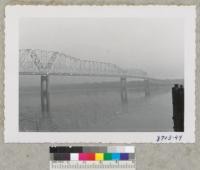 Bridge on Highway 36 over the Mississippi River at Hannibal, Mo. Early morning. Metcalf. October 1953