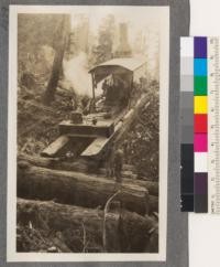 GR 58. Moving 12 x 14 yarder through the woods at Grays River Camp of the Portland Lumber Company, 1913