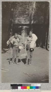 Camp Califorest. Wohletz and Dennison return from side camp. E. Fritz, August 1929