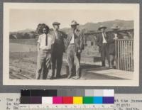 The First Class of Artificial Reproduction. At the Nursery in the Genetics Garden, April, 1916. Left to right: A. Hall, H. Hansen, B. Sanford, F. Aylward, L. S. Smith