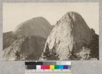 Liberty Cap and Mount Broderick from a point on the trail above Nevada Falls. Metcalf, 1925