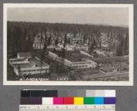 Red River Lumber Company, Westwood, California. 1 - Offices, 2 - General store, 3 -Southern Pacific Railroad station, 4 - Barber shop, 5 - Laundry and post office, 6 - Public garage, 7 - Fire engine house, 8-8-8-Bachelor quarters and mess, 8 - Westwood club