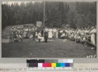 Dedication of the American Legion flagpole at Whitaker's Forest, June 27, 1937, with Fresno County club members in Camp. Metcalf