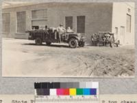 State Fire Truck on Moreland 2 ton chassis built in State Highway Shops 1929 at cost of $4200, fully equipped. Tank 225 gallons of water, 105 gallon knapsack, pumps, 1000 ft. 1 1/2 in. hose, 500 ft. 1 in. base. Hand tools and kitchen equipment for 50 men