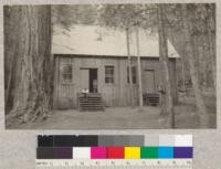 The cabin on Summer Camp site. Emery on doorstep. Camp Califorest, Meadow Valley, California. Aug. 1924