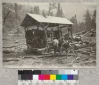 Starting the gasoline donkey. Sugar Pine Lumber Company