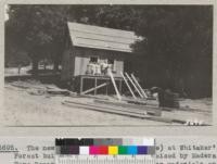 The new Madera cabin (Hough House) at Whitaker's Forest built June 1935 with money raised by Madera Home Department. Cost about $575 for materials and $125 for labor by the caretaker, Charles Crose. 1935. Metcalf