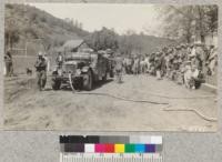 Demonstration at Sonora, April, 1930. A good crowd including several U.S. Forest Service men