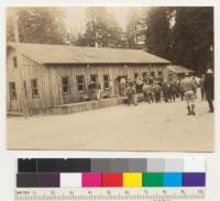 Redwood Region. 6th Redwood Logging Conference. Cook house at Yager Creek, camp of Pacific Lumber Company. Lunch for visitors. 5-22-42, E.F