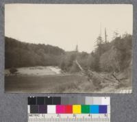 Secondgrowth Redwood Yield Study. View of Garcia River below Moungovan's. Garcia plot #3 is in background at left center. Oct. 1922