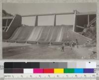 Caliente salt dam built by CCC crew to protect Santa Barbara's water supply at a cost of $140,000. Metcalf. 1938