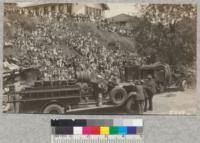 Demonstration at the Tamalpais High School, Marin County, with the new tank fire truck of Mill Valley in the foreground