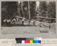 Some of the crowd inspects the cook house construction. Whitaker's Forest, May 15, 1927